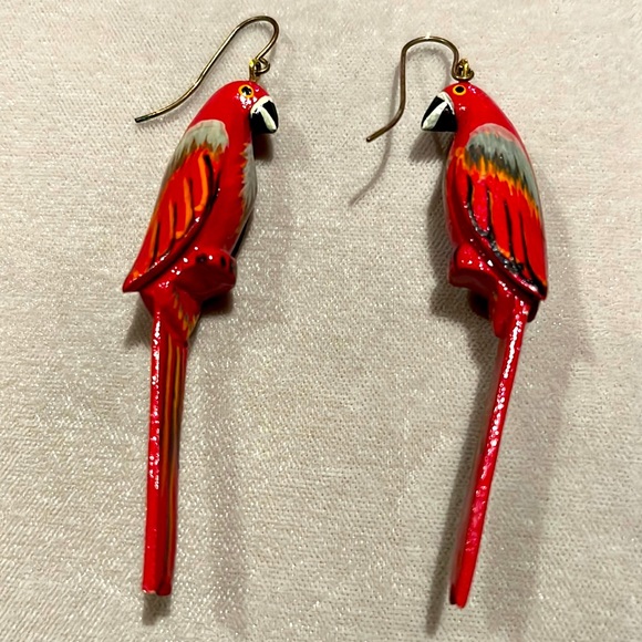 Jewelry - Red Parrot Hand PaintedcPierced Earrings